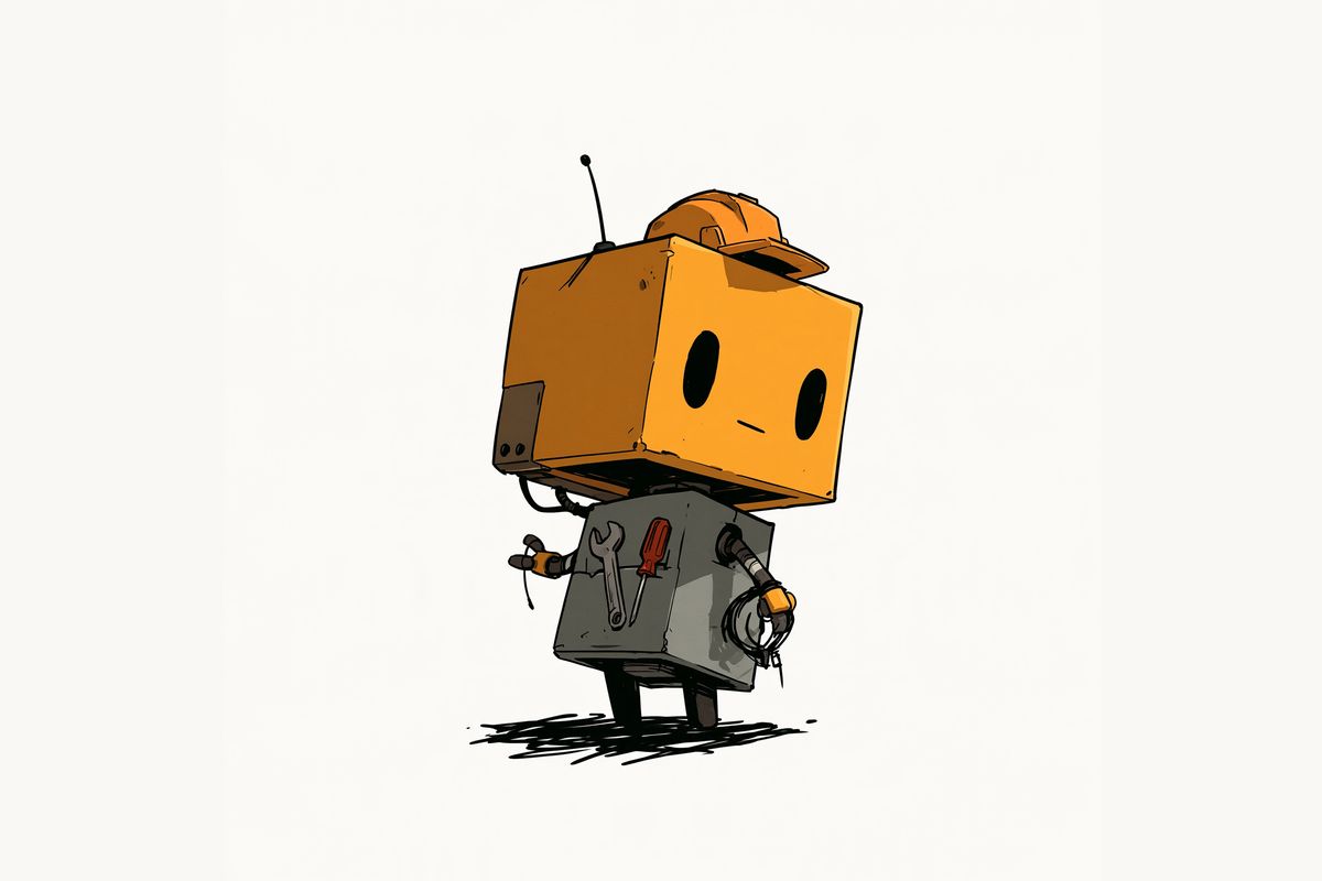 Placeholder illustration of a TinyRobot worker bot. [Replace with a photo of the drawing robot at work.]