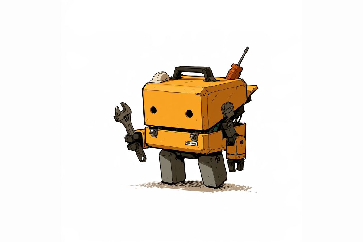Placeholder illustration of a TinyRobot toolbox bot. [Replace with a photo of the shop.]